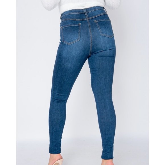 Blue High Waist Skinny Denim Jeans Pants - Picture 6 of 10